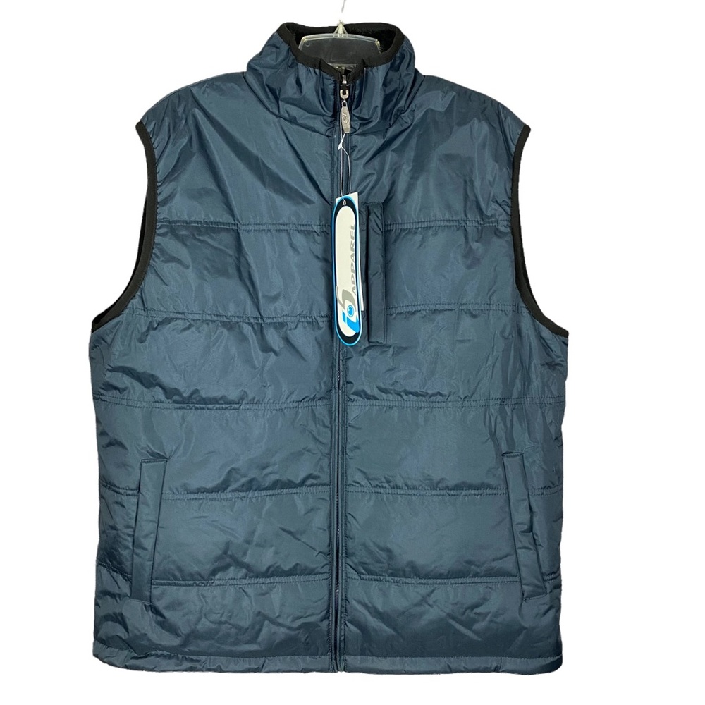 I5 Apparel Solid To Fluffy Fleece Reversible Large 3 Pocket Navy Vest NWT